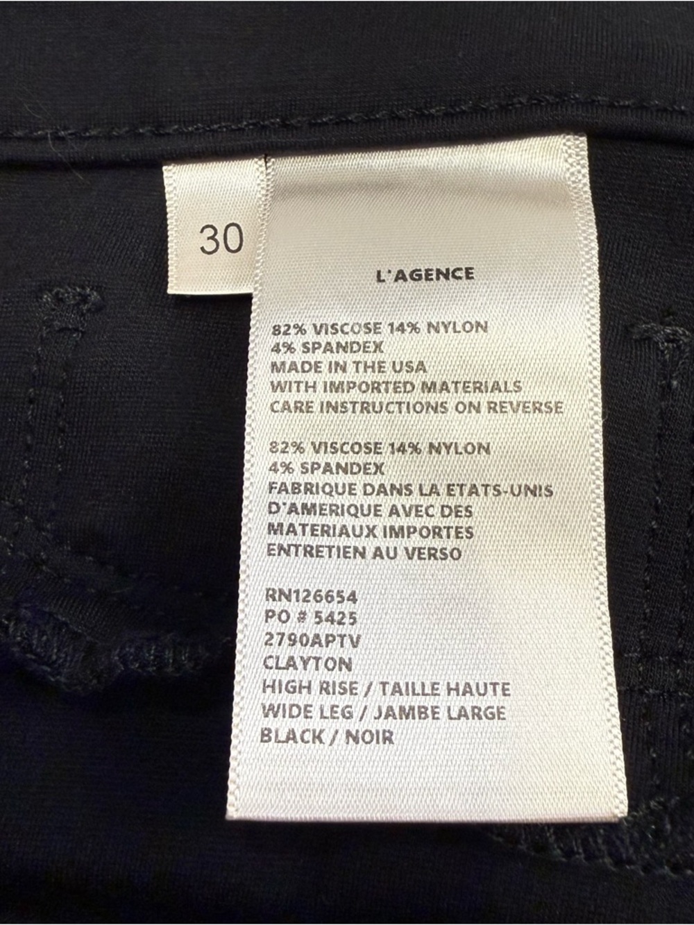 L’Agence Clayton High Rise Wide Leg Ponte Pants Black Size 30 - Picture 11 of 13
